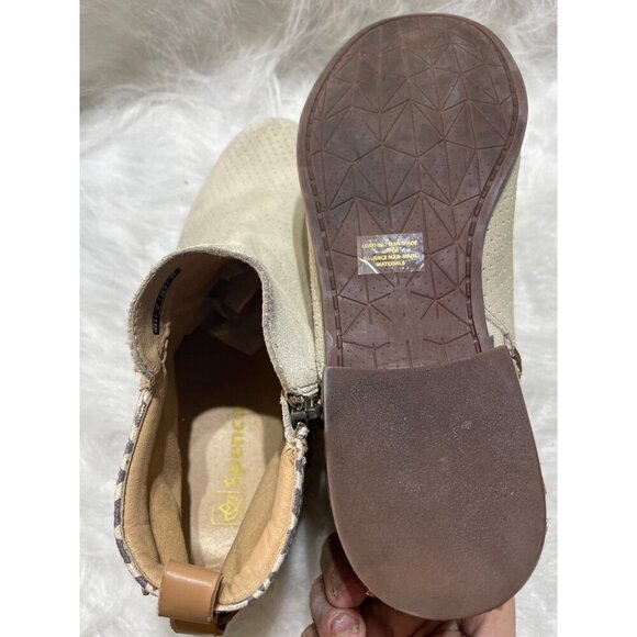 Perforated Suede Ankle Boots With Tribal Design & Buckle Detail Size 8.5 Beige - Picture 7 of 7